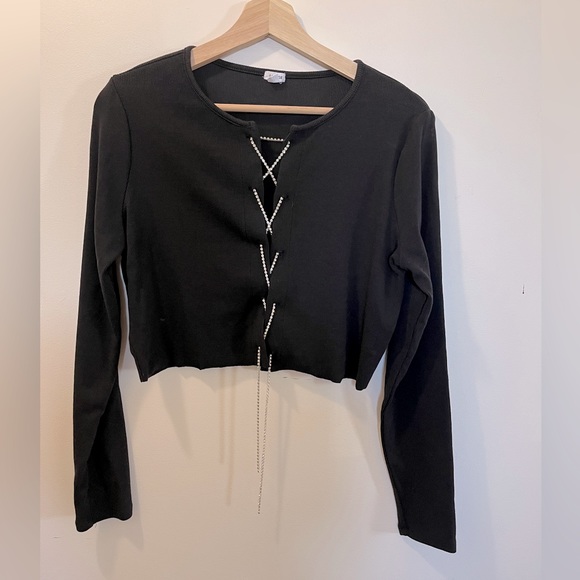 Garage Rhinestone Lace up Cardigan - Picture 1 of 4